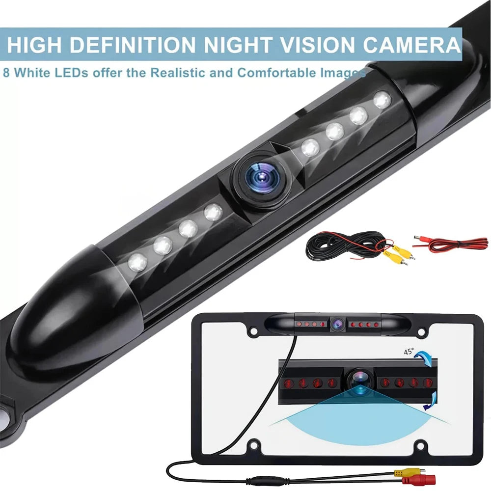 HD Backup Camera License Plate Metal Frame Rear View Parking Camera CMOS LED Night Vision For Car Truck SUV