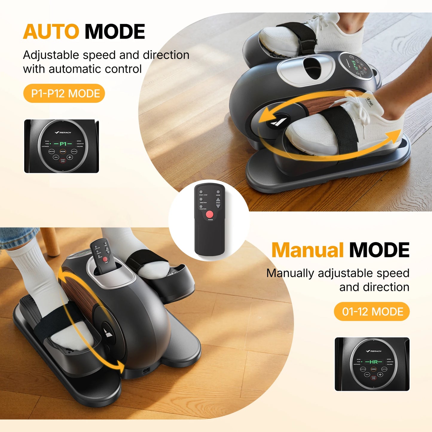 MERACH MERACH Under Desk Elliptical Electric Quiet LED Display  Pedal Exerciser with Remote & Touch Screen 12 Speed + 12 Auto Modes Heart Rate Monitor Portable Low Impact for Office Home Rehabilitation