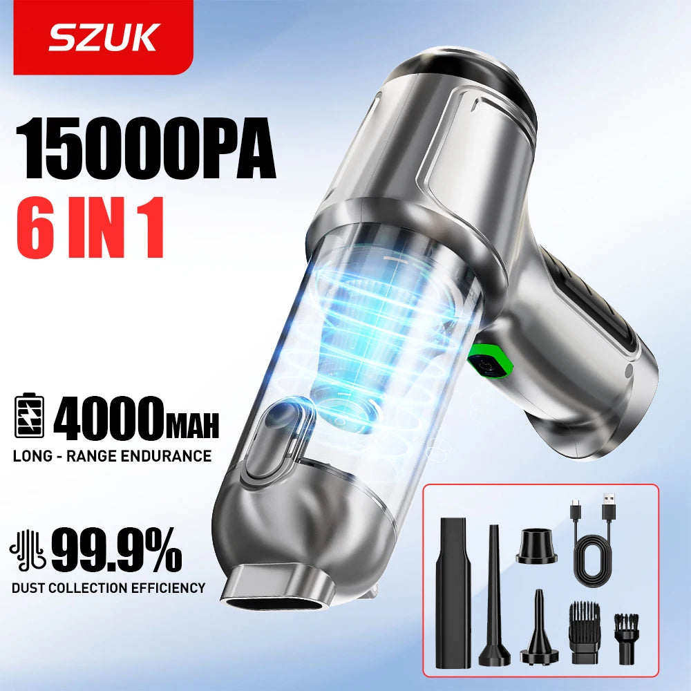 SZUK 15000PA Wireless Car Vacuum Cleaner Portable Cleaning Machine Cordless Cleaner Powerful HandHeld Mini Vacuum Cleaner
