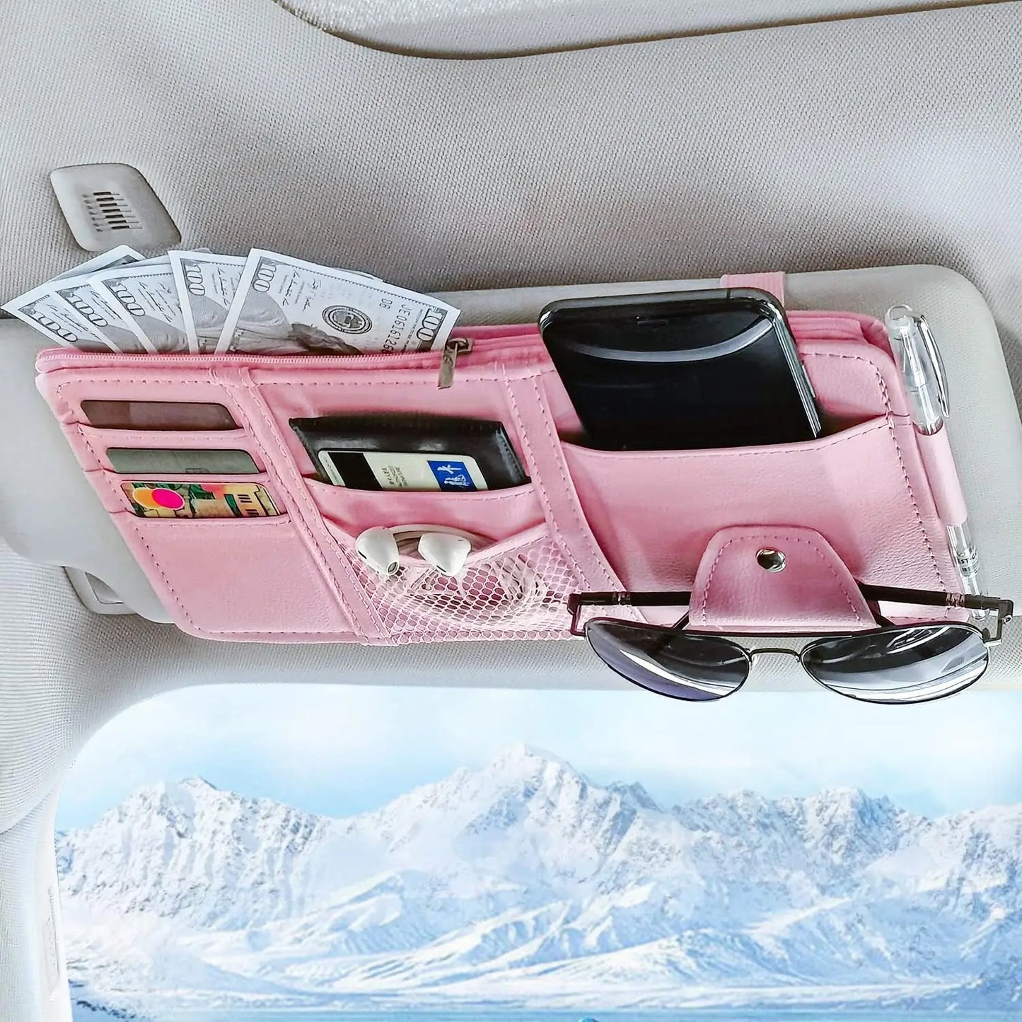 Car Sun Visor Organizer Truck Storage Pocket Pouch Case Bag for Sunglasses Cards Pens Document - Dashboard Sunshade Organizer