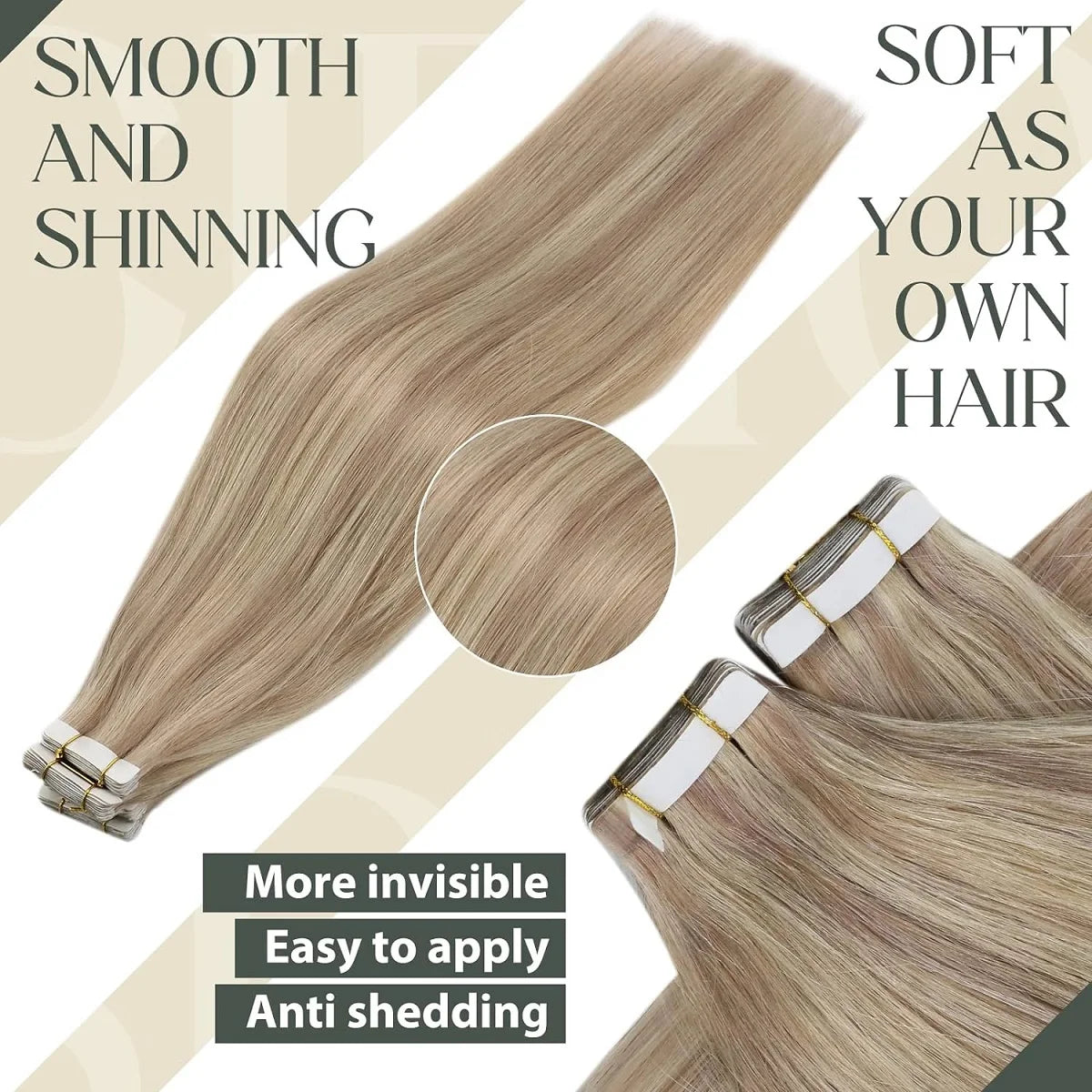 Invisible Tape in Hair Extensions Real Remy Hair Hair Extensions for Women Ash Blond mixed Platinum Blond Straight Hairpieces