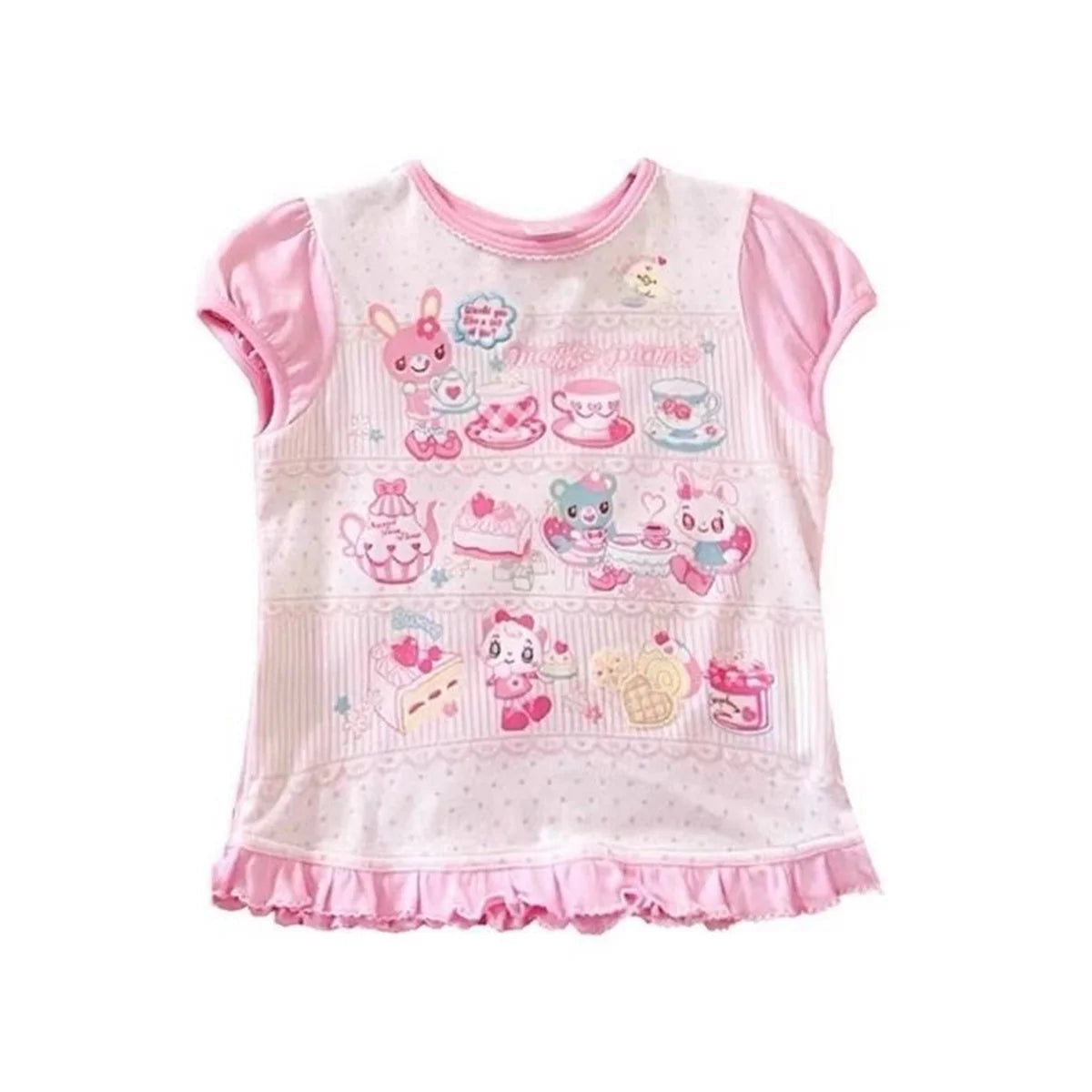 Summer Woman T Shirts Japanese Pink Tees O-neck Short Sleeve Camisetas Anime Print Cute Tshirts Y2k Tops Cartoon Sweet T-shirt