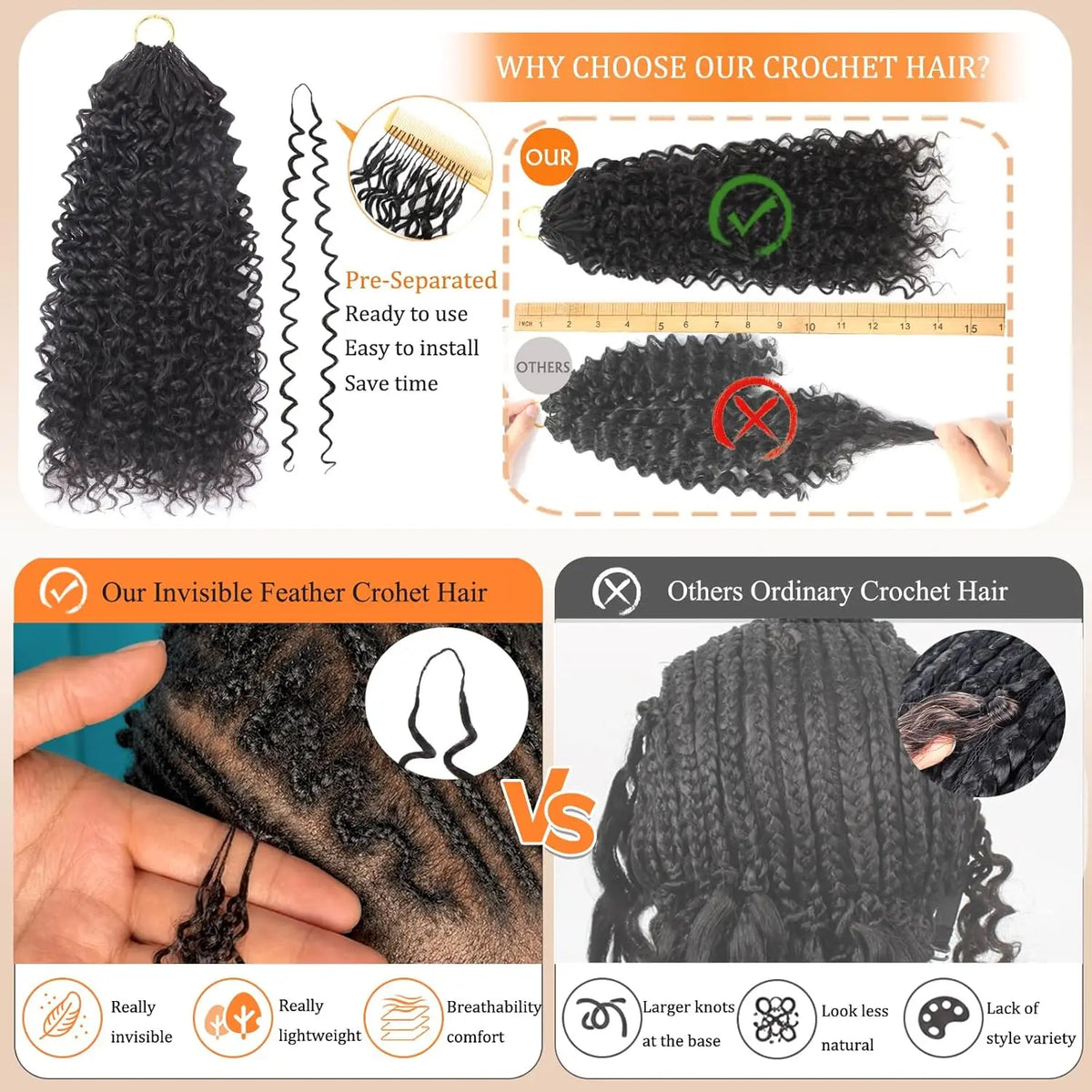 100% Human Hair Miracle Knots Hair Feather Crochet Hair Water Wave Human Crochet Hair Knotless Braiding Hair Extensions