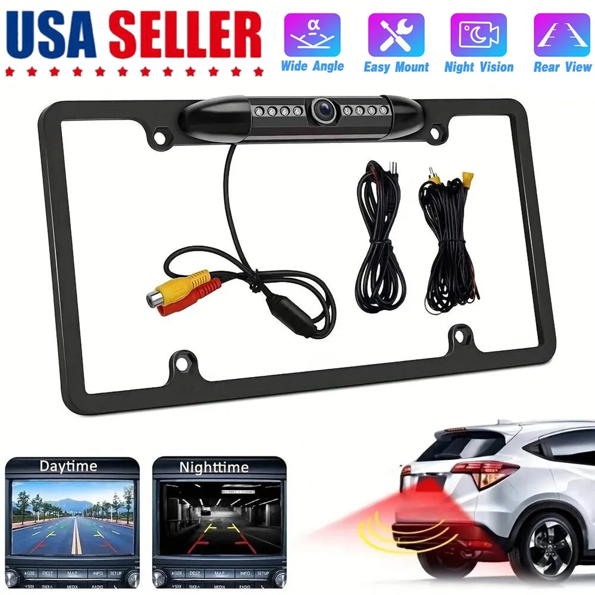 HD Backup Camera License Plate Metal Frame Rear View Parking Camera CMOS LED Night Vision For Car Truck SUV