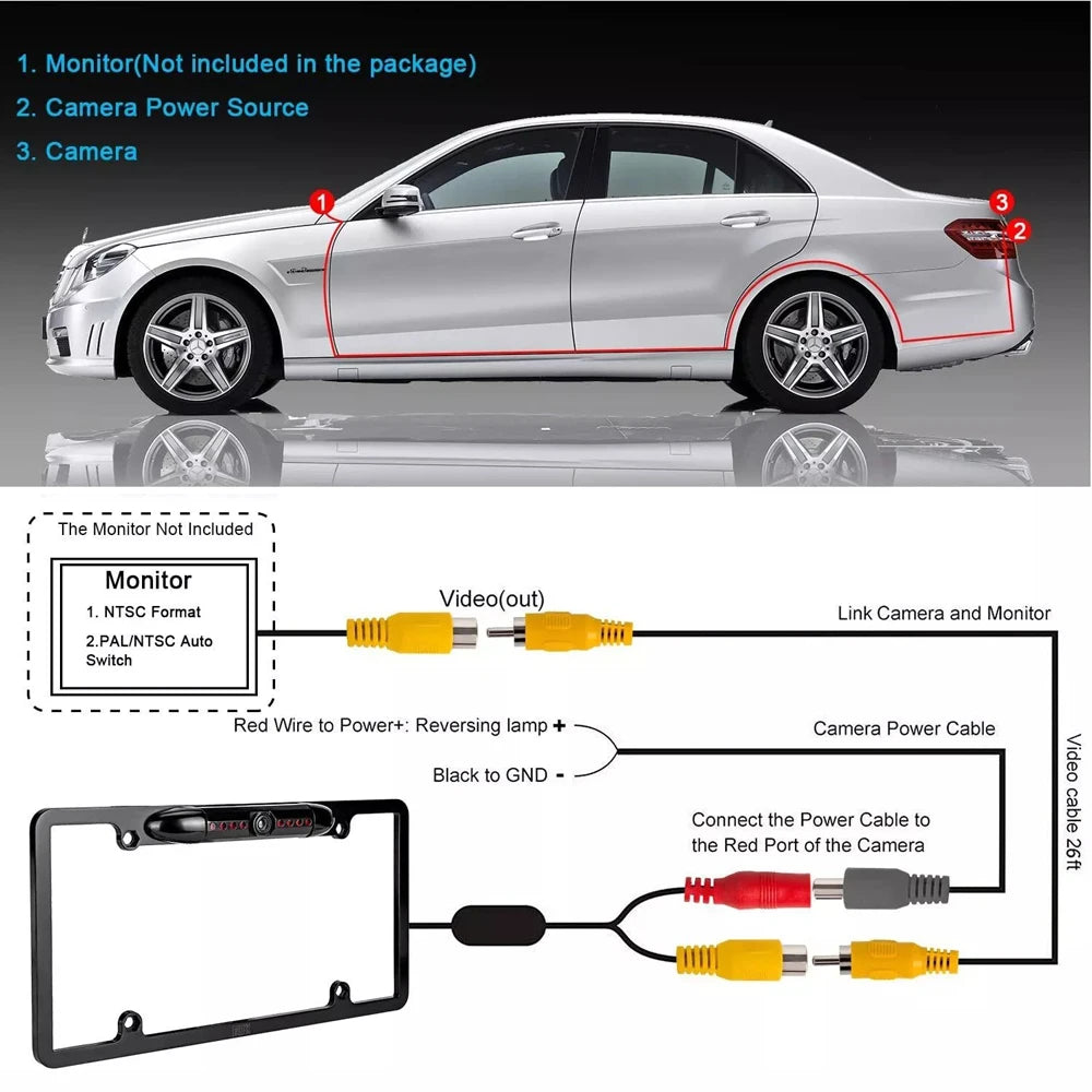 HD Backup Camera License Plate Metal Frame Rear View Parking Camera CMOS LED Night Vision For Car Truck SUV