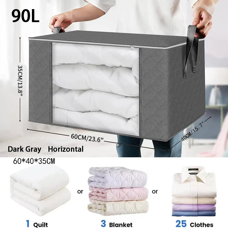 Storage Set | Foldable Clothes Organizer Bags with Clear Window Sturdy Handle | For Wardrobe Dorm Pillow Bedding Clothes Blanket
