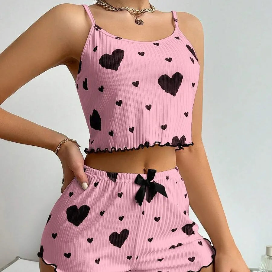 Women’s Heart Print Pajama Set
