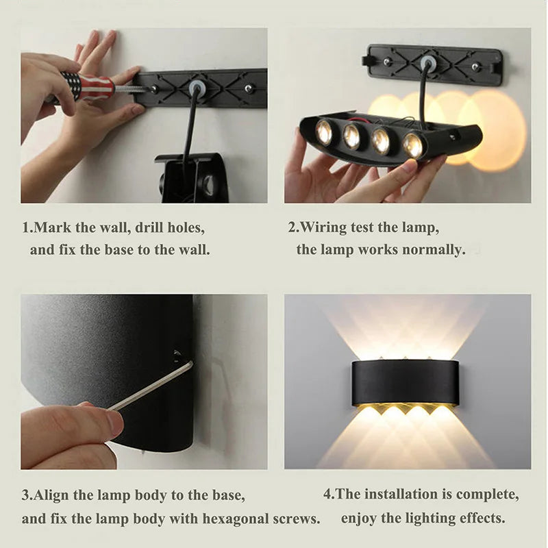 Aluminum LED Wall Lamp Waterproof IP65 Interior Wall Light Up and Down Outdoor Garden Lights Bedroom Living Room Stairs Lighting