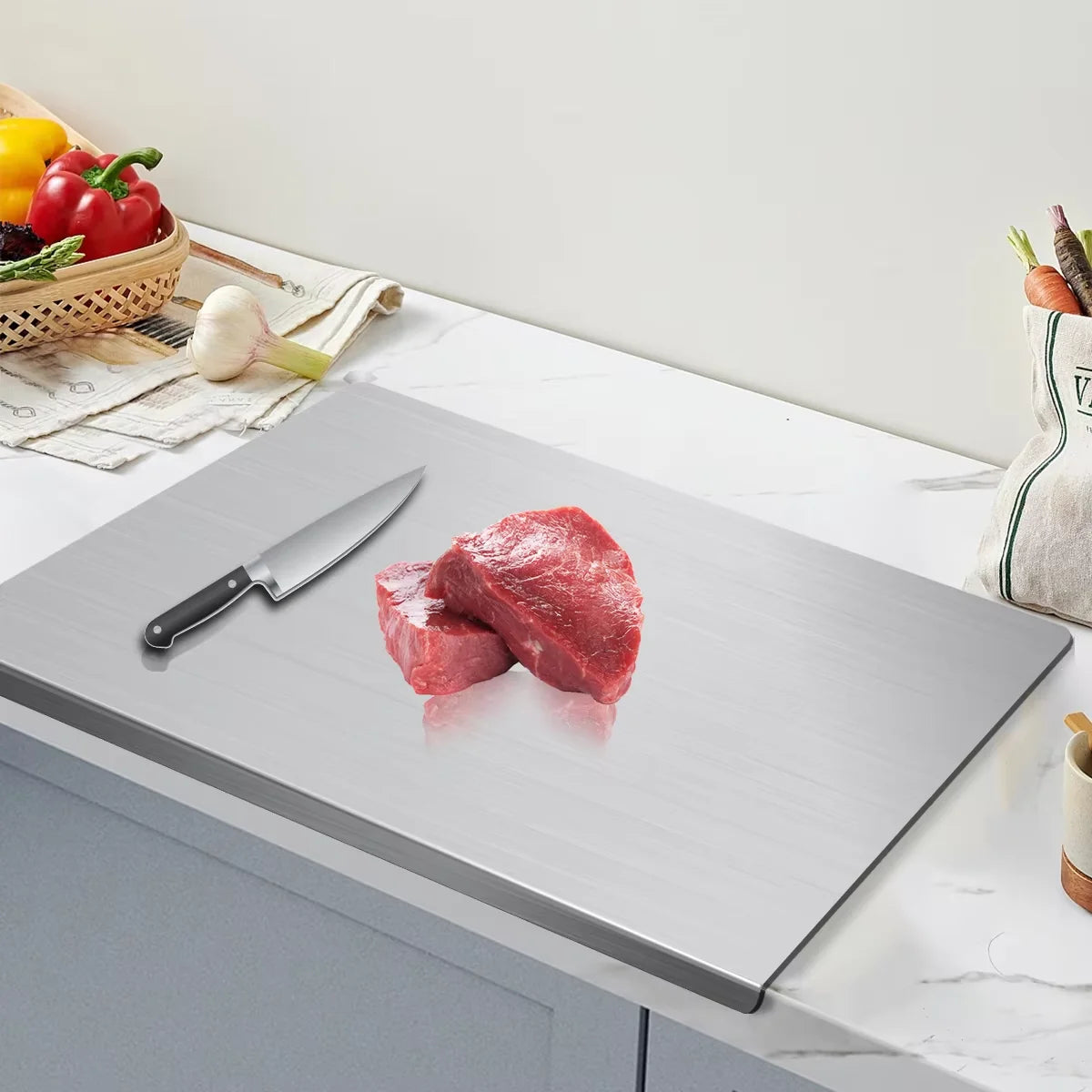 L-shaped Chopping Board Stainless Steel Large Size Doublesided Chopping Board Kitchen Tool Home Fruit Cutting And Kneading Panel