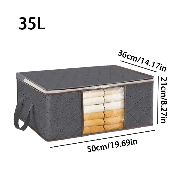 Storage Set | Foldable Clothes Organizer Bags with Clear Window Sturdy Handle | For Wardrobe Dorm Pillow Bedding Clothes Blanket