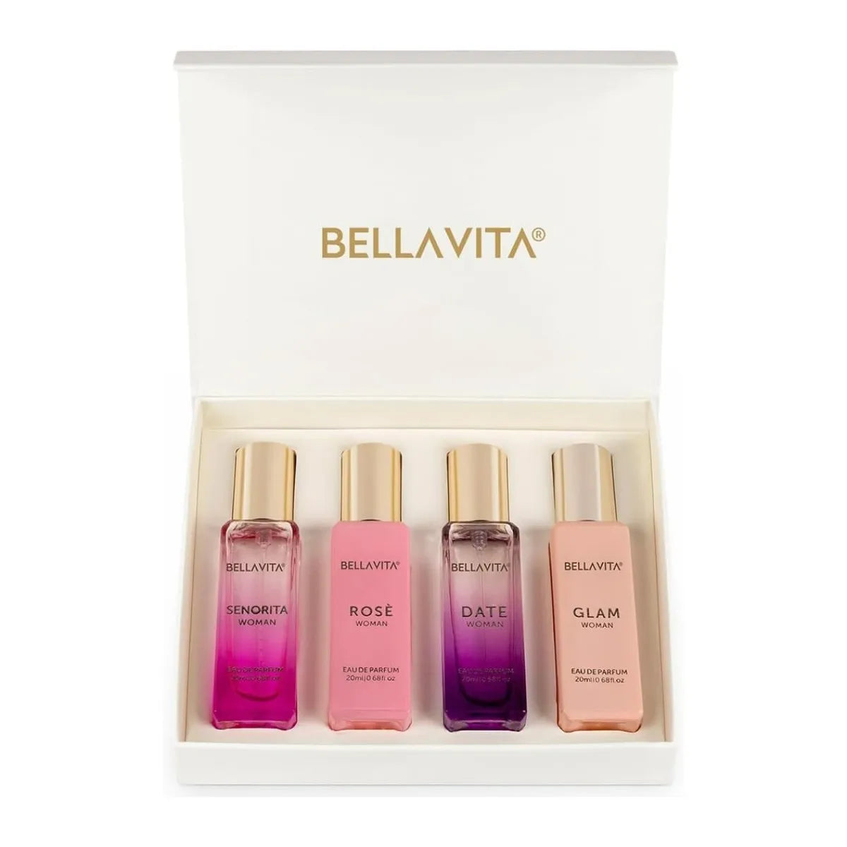 Bella Vita Luxury Women's Perfume Gift Set 4x20ml | Senorita, Rosé, Date, Glam Woman Eau de Parfum Travel Size