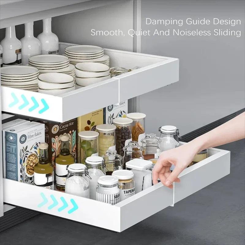 Pull Out Tray Cabinet Organizer Kitchen Storage Rack Expandable Under Sink Spice Boxes Silent Slide Drawer Style Bowl Dish Shelf