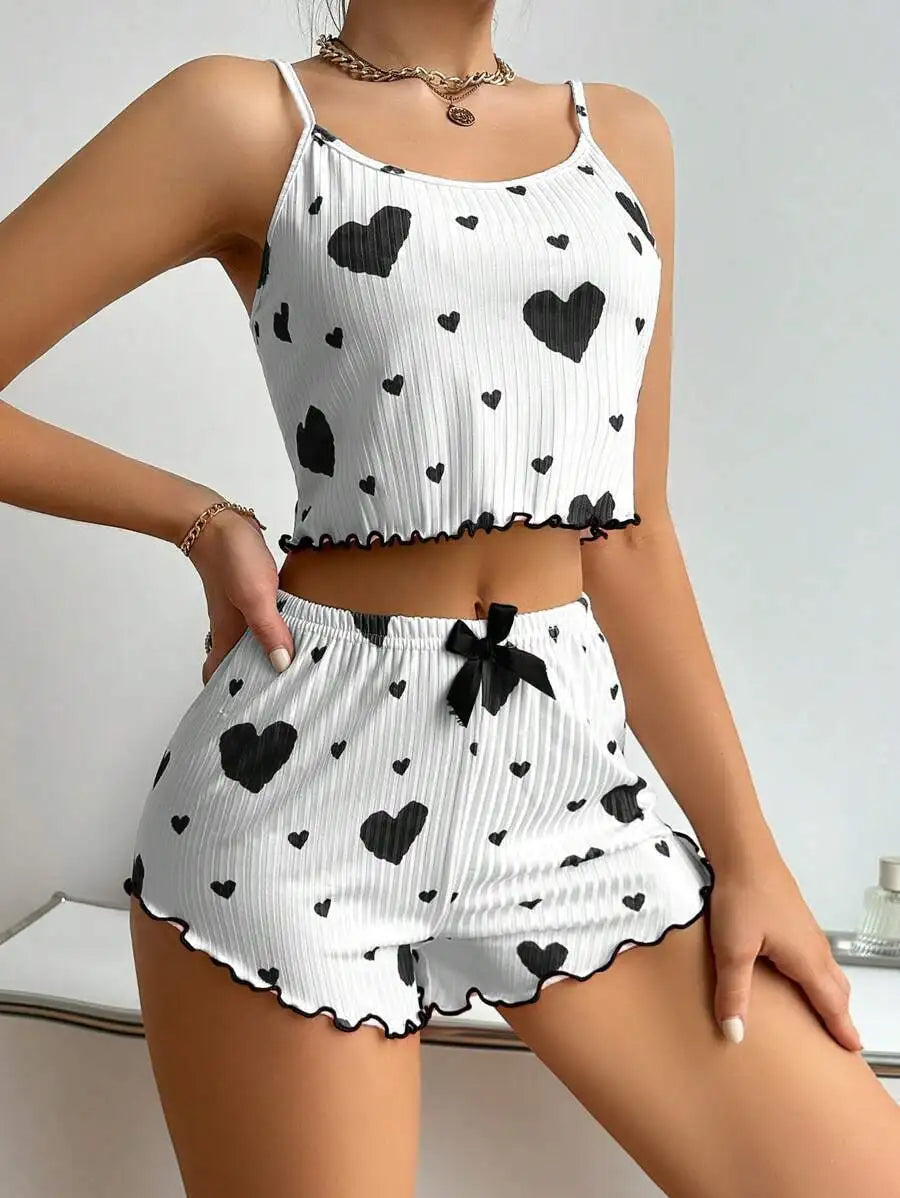 Women’s Heart Print Pajama Set