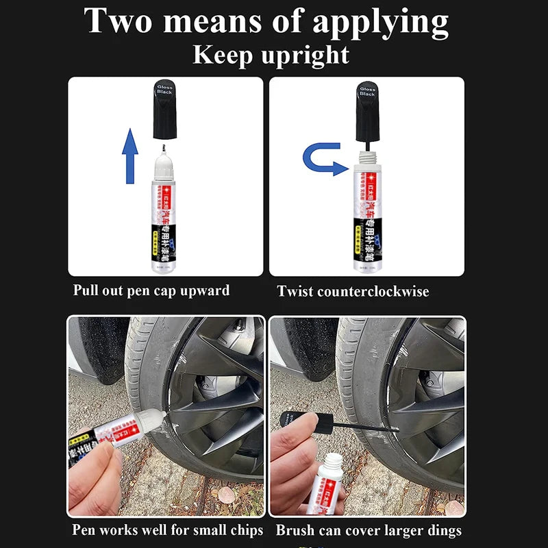 Car Wheel Scratch Repair Pen Black Rim Touch-Up Paint Remover Black Sliver Paint Care Accessories