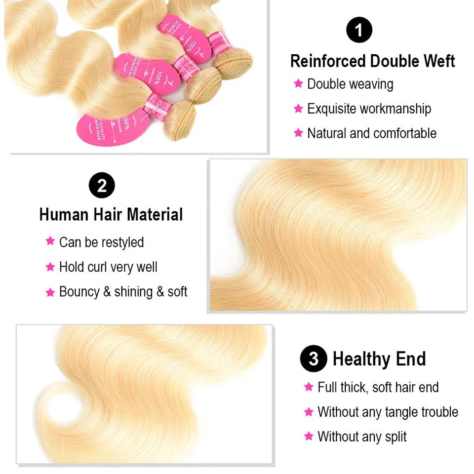 Beaufox 613 Blonde Bundles Malaysian Body Wave 1/3/4 Bundles Human Hair Honey Blonde Human Hair Bundles Remy Hair Extensions