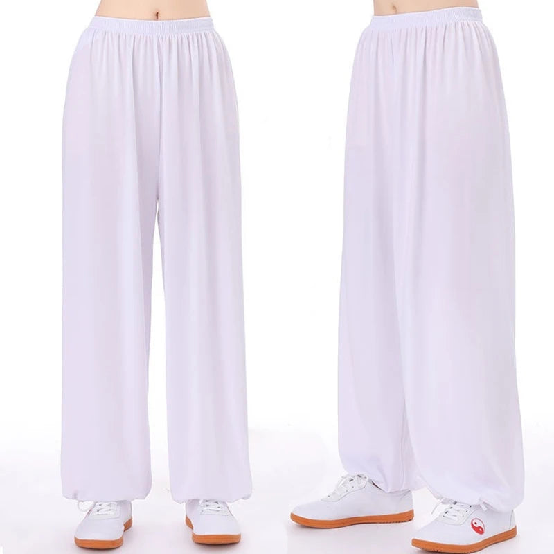 Unisex Tai Chi pants ice silk Tai Chi clothing pants morning exercise summer plus size loose bloomers practice martial arts pant