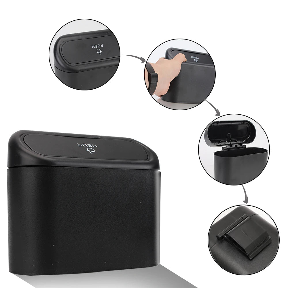 Storage Box Pressing Type Trash Can ABS Hanging Vehicle Garbage Dust Case Car Trash Bin