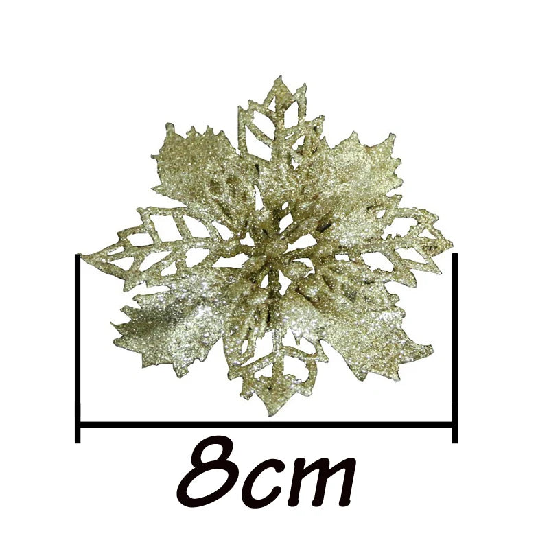 (10Pcs/pack) Artificial Christmas Tree Flower Glitter Decorations Xmas Ornaments New Year Gift Wedding Flower Head