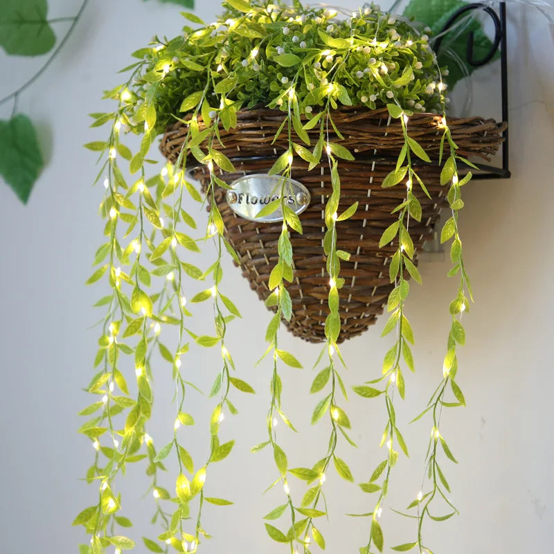 Artificial Ivy Garland Fake Plants Vine Hanging LED String Light Hanging for Home Garden Office Wedding Christmas Wall Decor
