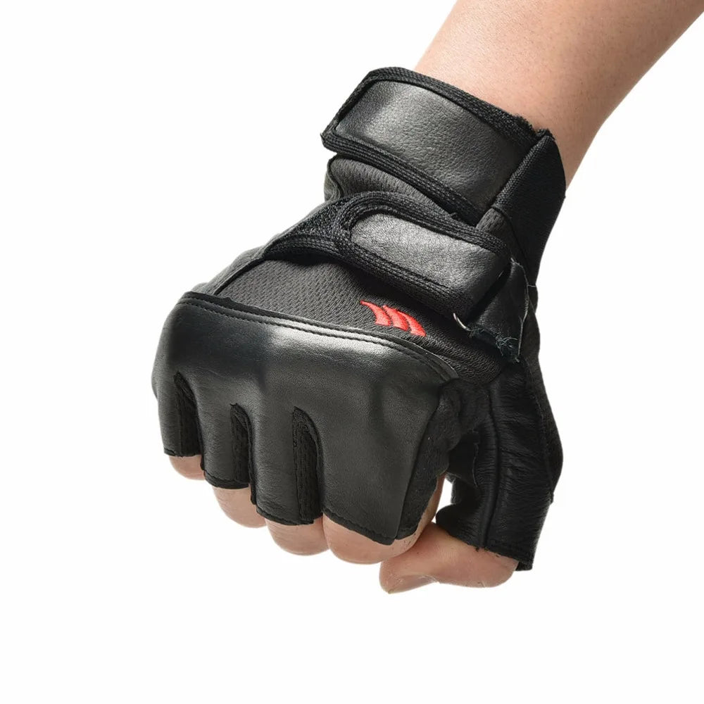 New 1Pair Men Black PU Leather Weight Lifting Gym Gloves Workout Wrist Wrap Sports Exercise Training Fitness Wholesale