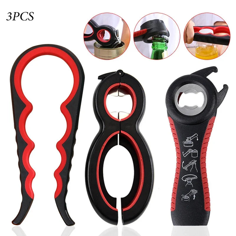 Bottle Opener Set - Multifunctional  6-in-1 Bottle Opener Jar Lids Opener, 4-in-1 Jar Opener and Non Slip Lids Opener Gripper
