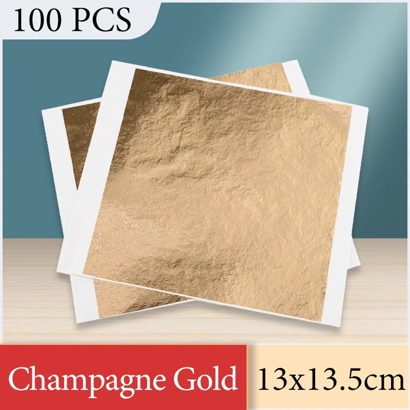 13x13.5cm Champagne Silver Foil Paper Gold Leaf Sheets in Arts Furniture Nail Decorations Paintings Gilding 100pcs Craft Paper
