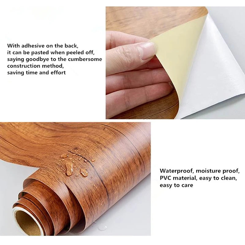 Wood Grain DIY Sticker PVC Self Adhesive Waterproof Wallpapers Renovation Furnitures Wall Stickers Home Decor Sticky Paper Decal
