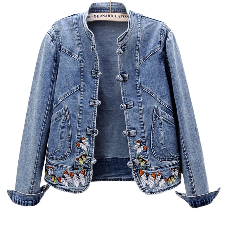 Spring 2026 New Embroidered Stretch Denim Jacket Women Short Jackets Cardigan Basic Jacket Fashion Female Jacket Trend