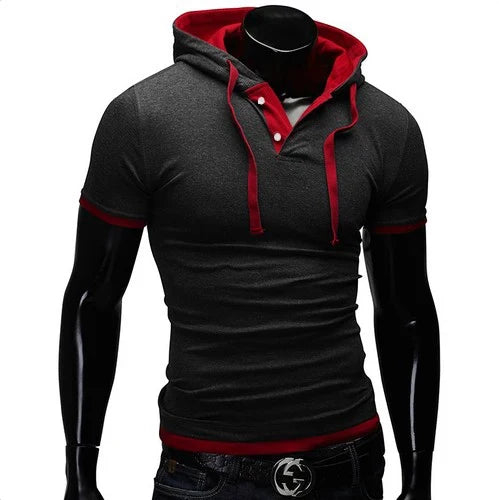Men's T Shirt 2026 Summer Slim Fitness Hooded Short-Sleeved Tees Male Camisa Masculina Sportswer T-Shirt Slim Tshirt Homme 3XL