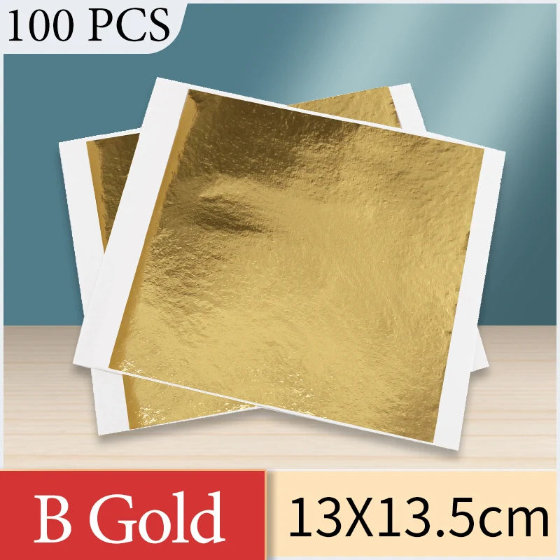 13x13.5cm Champagne Silver Foil Paper Gold Leaf Sheets in Arts Furniture Nail Decorations Paintings Gilding 100pcs Craft Paper