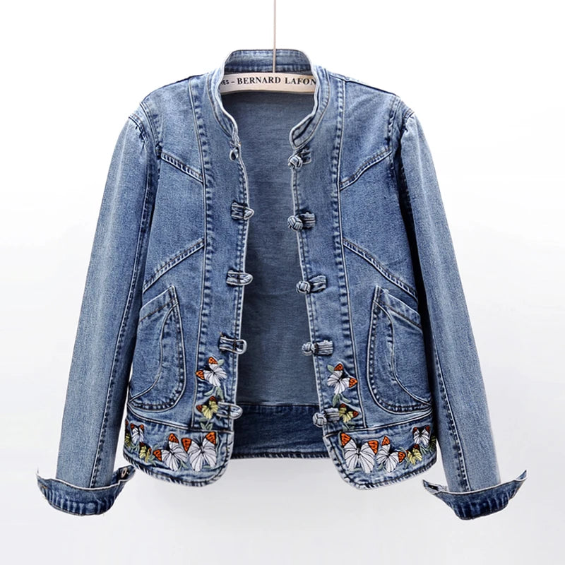 Spring 2026 New Embroidered Stretch Denim Jacket Women Short Jackets Cardigan Basic Jacket Fashion Female Jacket Trend