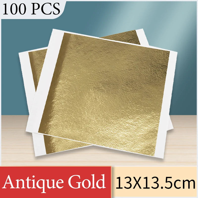 13x13.5cm Champagne Silver Foil Paper Gold Leaf Sheets in Arts Furniture Nail Decorations Paintings Gilding 100pcs Craft Paper