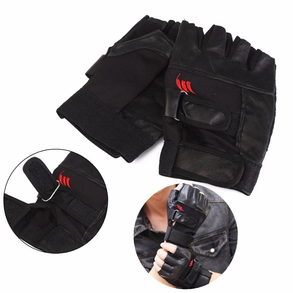 New 1Pair Men Black PU Leather Weight Lifting Gym Gloves Workout Wrist Wrap Sports Exercise Training Fitness Wholesale