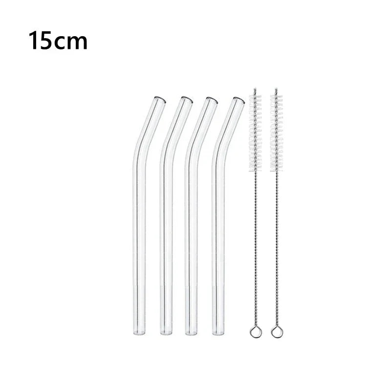 15cm Short Glass Straws 4pcs 6" Reusable Drinking Straws Dishwasher Safe Eco-Friendly Cocktail Straws for Smoothies Milkshake