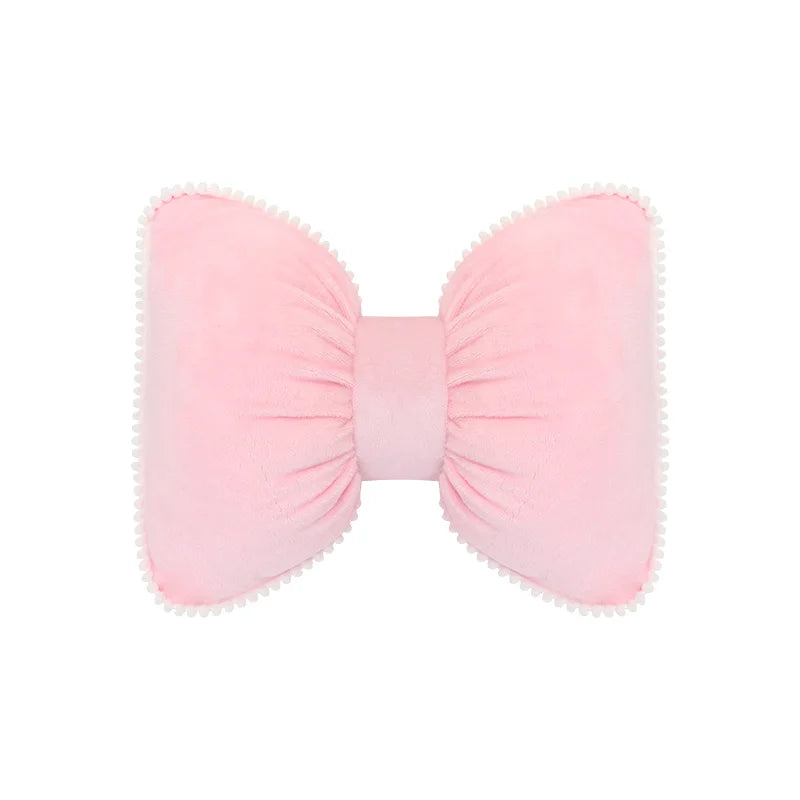 Comfortable Soft Pink Plush Car Headrest Lumbar Support Cartoon Bowknot Car Waist Neck Pillow Car Interior Decoration For Winter