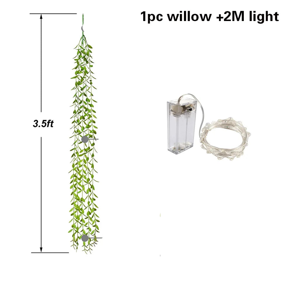 Artificial Ivy Garland Fake Plants Vine Hanging LED String Light Hanging for Home Garden Office Wedding Christmas Wall Decor