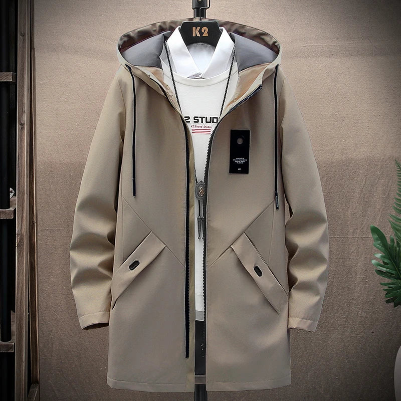New Mens Casual Long Jackets Coats Hooded Streetwear Hip Hop Windbreaker Outwear Jacket Men Spring Autumn Mens Clothing 2025