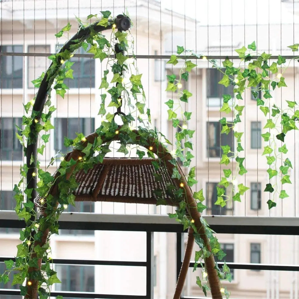 2m Leaf Ivy String Lights Vine Garland Wreath Hanging With lamp Fairy Night Light Home Wedding Birthday Party Garden Decoration