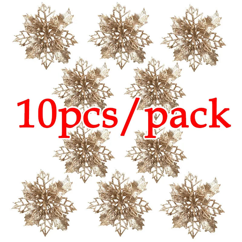 (10Pcs/pack) Artificial Christmas Tree Flower Glitter Decorations Xmas Ornaments New Year Gift Wedding Flower Head