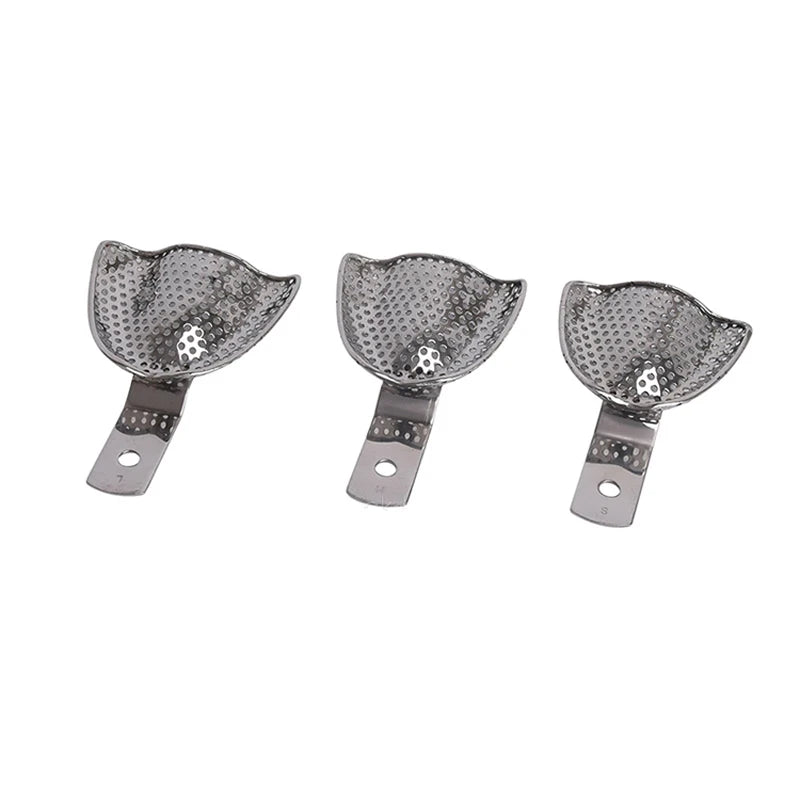Stainless Steel Edentulous Dental Trays, Perforated Impression Trays, Non-Occlusal Trays, 4 Sizes