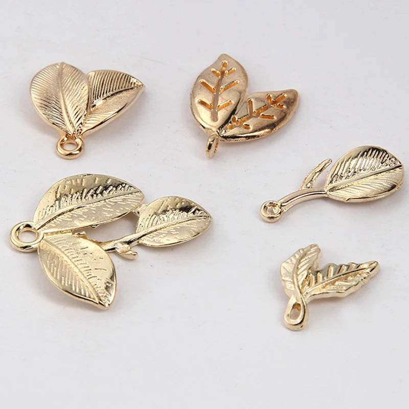 20Pcs KC Gold Copper Metal Leaf Charms Tree Leaves Charms Pendant for DIY Handmade Bracelet Necklace Jewelry Making Accessories