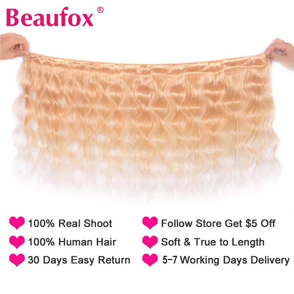 Beaufox 613 Blonde Bundles Malaysian Body Wave 1/3/4 Bundles Human Hair Honey Blonde Human Hair Bundles Remy Hair Extensions