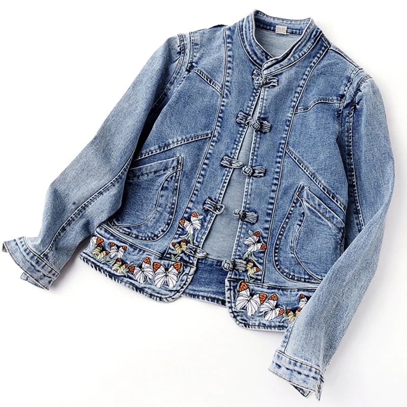 Spring 2026 New Embroidered Stretch Denim Jacket Women Short Jackets Cardigan Basic Jacket Fashion Female Jacket Trend