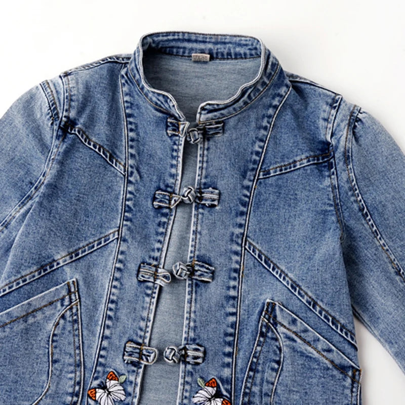 Spring 2026 New Embroidered Stretch Denim Jacket Women Short Jackets Cardigan Basic Jacket Fashion Female Jacket Trend