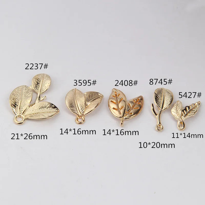 20Pcs KC Gold Copper Metal Leaf Charms Tree Leaves Charms Pendant for DIY Handmade Bracelet Necklace Jewelry Making Accessories