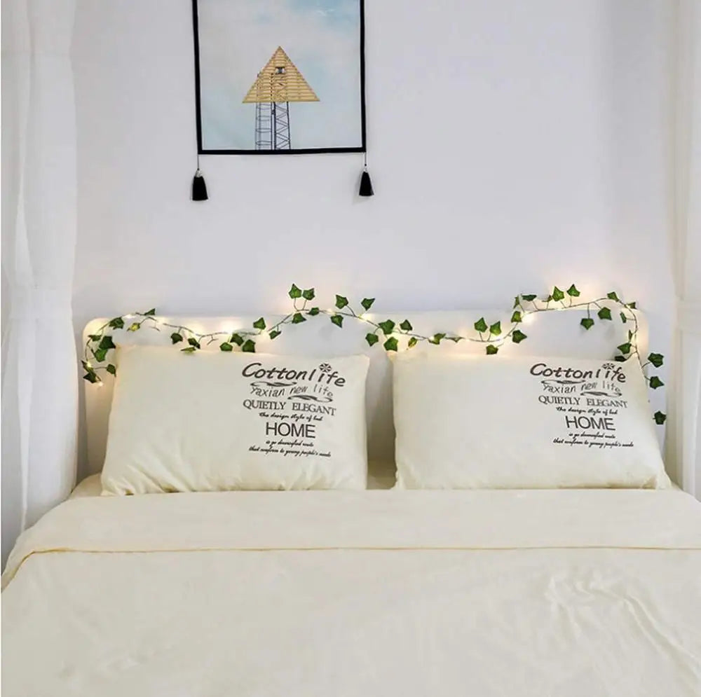2m Leaf Ivy String Lights Vine Garland Wreath Hanging With lamp Fairy Night Light Home Wedding Birthday Party Garden Decoration