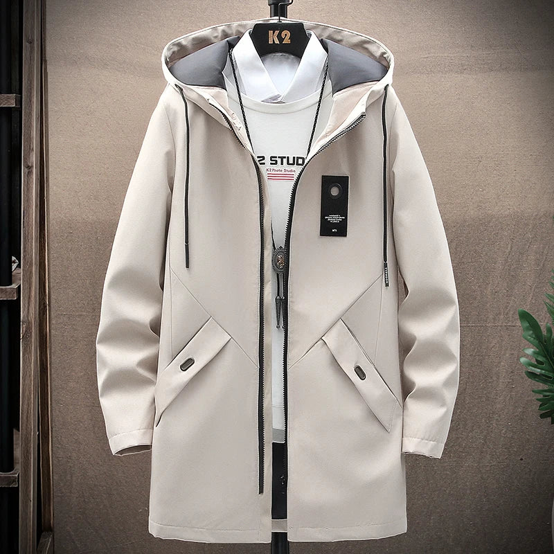 New Mens Casual Long Jackets Coats Hooded Streetwear Hip Hop Windbreaker Outwear Jacket Men Spring Autumn Mens Clothing 2025