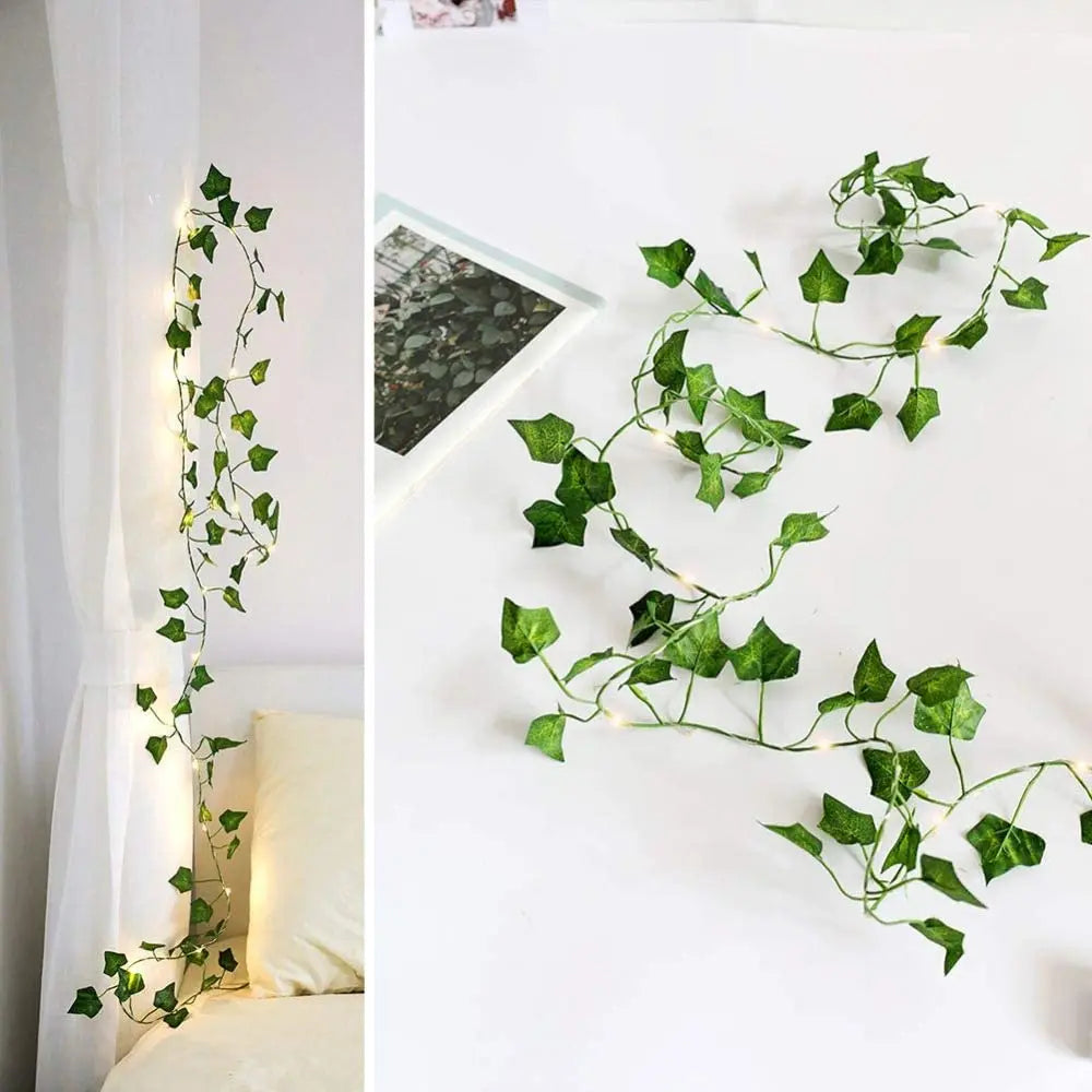 2m Leaf Ivy String Lights Vine Garland Wreath Hanging With lamp Fairy Night Light Home Wedding Birthday Party Garden Decoration