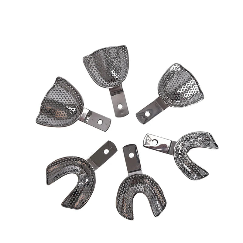 Stainless Steel Edentulous Dental Trays, Perforated Impression Trays, Non-Occlusal Trays, 4 Sizes