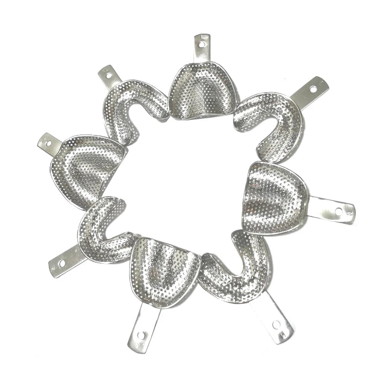 Stainless Steel Edentulous Dental Trays, Perforated Impression Trays, Non-Occlusal Trays, 4 Sizes